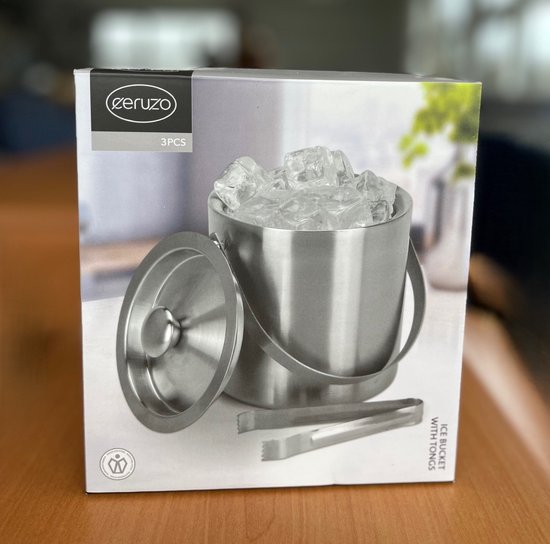 Seau à glace Ceruzo en acier inoxydable - avec barre à glace - Double paroi - Acier inoxydable - 15 cm x 18,5cm -.