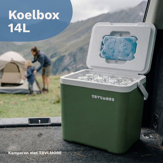 TRVLMORE Cool Box 14L - Frigobox - Elément réfrigérant inclus - Petite boîte réfrigérante - Vert