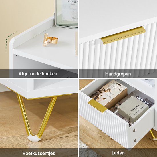 SoBuy Table de chevet, table de chevet avec tiroir et étagère, table d'appoint moderne pour la chambre et le salon, blanc, 40 x 40 x 51 cm (l x p x h) FBT169-W