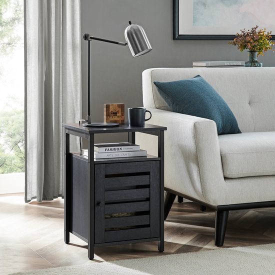 O'DADDY® Tables de chevet industrielles - table d'appoint - table de chevet avec porte et étagères - 40 x 40 x 60 cm - noir/gris foncé