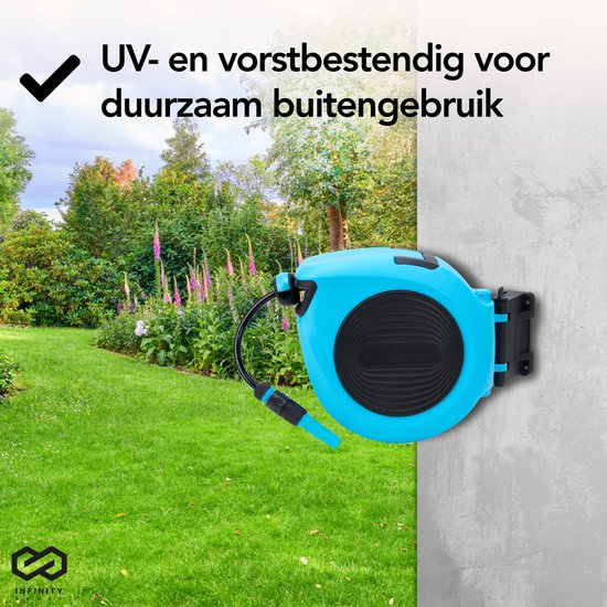 Infinity Goods Wandslangbox - 15 Meter - Slanghouder - Tuinslang Met Haspel - 180° Draaibaar - Automatisch - Slanghaspel