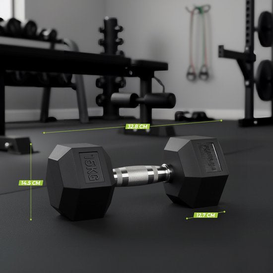 VirtuFit Hexa Dumbbell Pro - 15 kg - Hexagon Dumbbell - Durable et résistant - Entraînement musculaire - Poids - CrossFit & Fitness - Convient aux débutants et aux professionnels - Vendu à l'unité