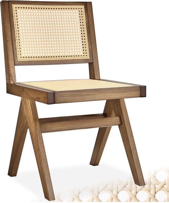 tectake® Wood Chair Lizzy - Light Oak - Chaise de salle à manger en osier de Vienne - Chaise de style Boho avec dossier - Structure en bois massif - Capacité de charge 120 kg
