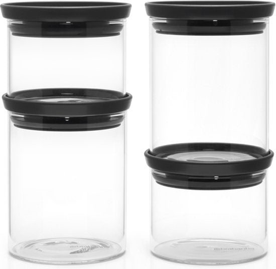Brabantia Pots de stockage - Empilables - 2x 0.3 l & 2x 0.6 l - Gris foncé