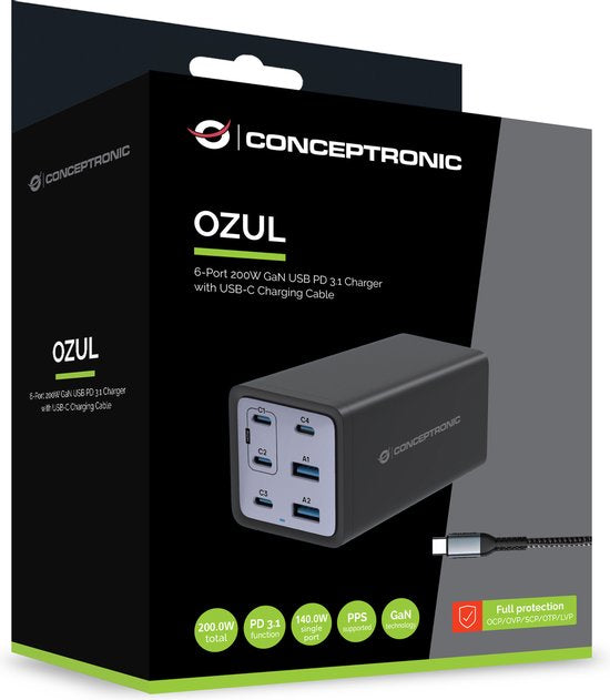 Conceptronic OZUL06BE chargeur universel pour appareils mobiles Noir AC Fast Charging Indoor