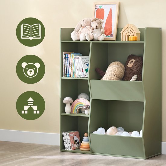 Sobuy Bibliothèque de rangement pour enfants avec 5 compartiments Meuble de rangement étagère pour jouets Bibliothèque porte-revues Vert 80x34x104cm KMB55-K-GR