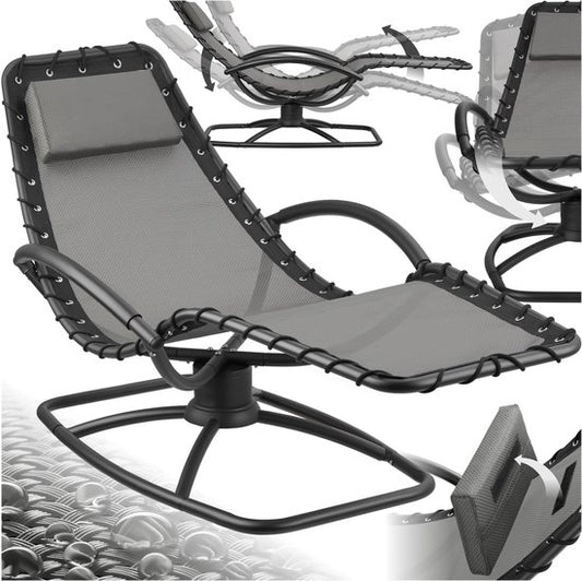 tectake® - Chaise longue Toulon - Fauteuil de jardin ergonomique avec fonction balançoire - Chaise longue réglable pour jardin, terrasse, balcon avec coussin pour la tête et accoudoirs confortables - Capacité de charge 120kg - Gris