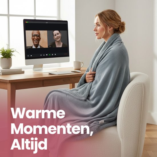 STAUS&BACH Couverture électrique 3XL - Couverture supérieure pour 2 personnes - Couverture chauffante double face en polaire Sherpa - Gris bleu - 180x160 cm PowerNap