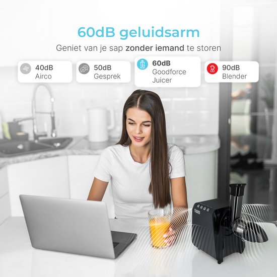 Goodforce Powerful Slowjuicer - Presse-agrumes - Presse légumes et fruits - Avec réservoir à pulpe et à jus - Extracteur de jus - Valeur nutritionnelle maximale
