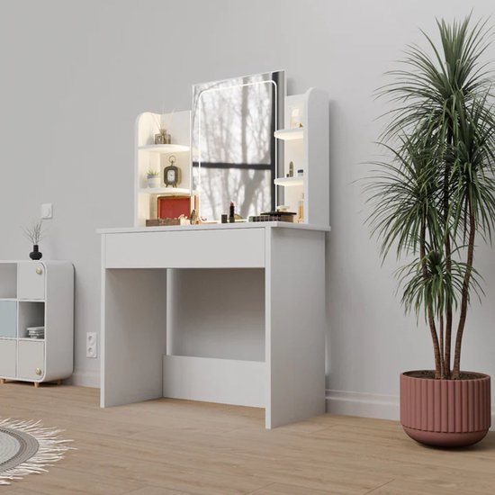 Coiffeuse Zoey - Miroir LED inclus - Blanc