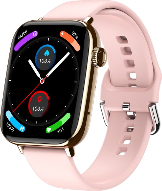 Nuvance - Smartwatch Hommes et Femmes avec Bluetooth - IP68 Waterproof - Convient à tous les Smartphones - Podomètre et moniteur de fréquence cardiaque - Or
