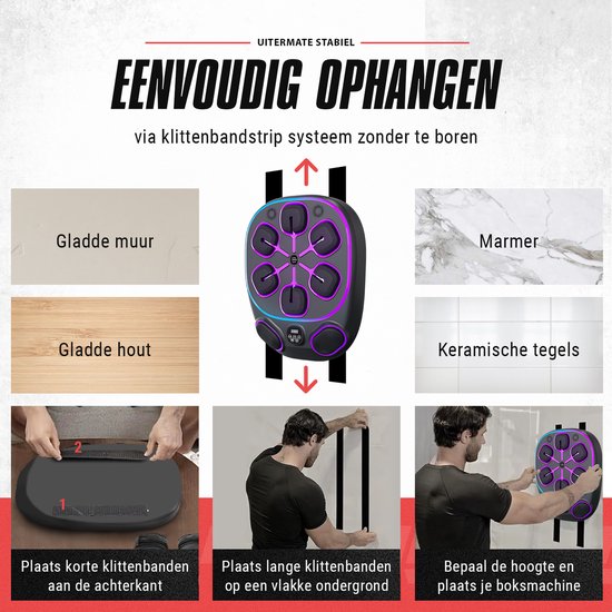 Inventus Boxing Machine PRO - Gants de boxe inclus - Installation de la machine de boxe sans perçage - Reflex Music Boxing - Smart Bluetooth Boxing Machine - Sports Boxing Training - Sac de boxe / Ballon de boxe - Rechargeable par USB - Pour adultes