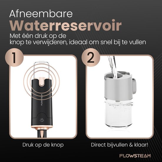 FLOWSTEAM® Deluxe Steam Cleaner - 13 accessoires - vapeur à 120° - nettoyeur de tapis - nettoyeur de taches - sèche-mains - cordon de 5 m - 2 lingettes microfibres incluses