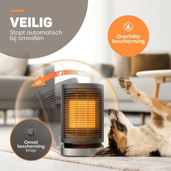 Vulpes Goods® Tech - Radiateur électrique - Chauffage électrique pour l'intérieur - Radiateur à ventilateur - Radiateur céramique - 3 niveaux - 950W - Indication LED - Rotatif - Noir - Version PRO