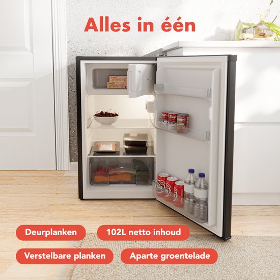 KitchenBrothers Réfrigérateur - 88L Compartiment réfrigérant - 14L Compartiment congélateur - Glacière - Frigo - Freestanding - Noir