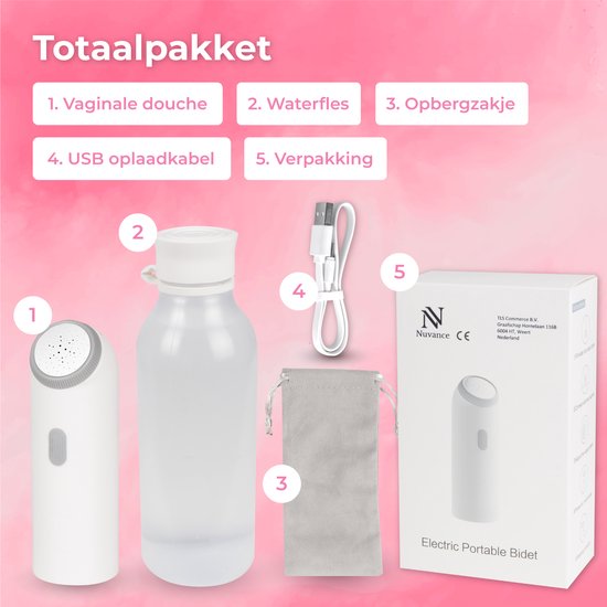 Nuvance - Douche vaginale électrique - Peri Bottle - 350ml - Utilisable sur n'importe quelle bouteille d'eau - Bidet portable - Rechargeable - Douchette Bidet