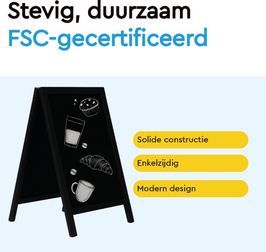 BRASQ Chalkboard noir - 55x 85 CM - Tableau noir - Enseigne publicitaire - Enseigne de trottoir - Double face - Pour l'intérieur et l'extérieur - Hospitalité