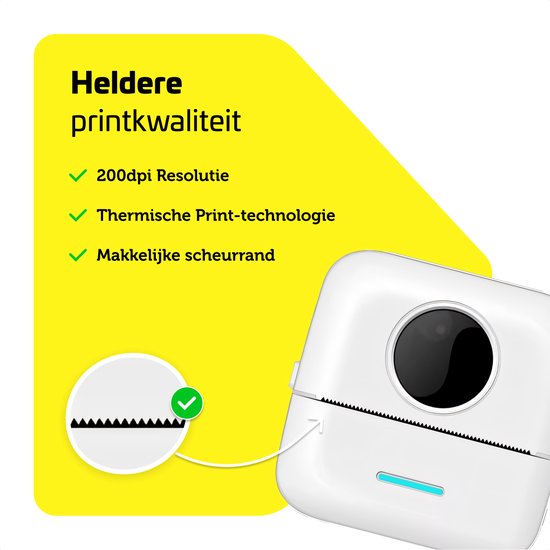 Garpex® Mini imprimante pour mobile - Imprimante de poche - Mini imprimante photo haut de gamme - Imprimante portable pour smartphone - Imprimante photo mobile - Imprimante d'autocollants - Blanc - 5 rouleaux de papier adhésif + 5 rouleaux de papier blanc