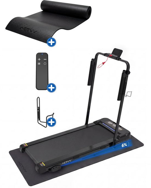 ACTYV Tapis de course pliable 1-12km/h avec fonction d'inclinaison de 6% - avec huile de lubrification, tapis de protection - Tapis de course - Bande de marche - Tapis de marche - Pour la maison - électrique - pliable V3