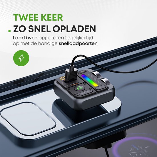 iSetchi Bluetooth FM Transmitter - Quick Charge 3.0 - Carkit - USB C - Sans fil