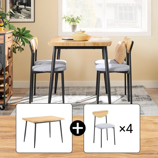 SoBuy OGT52-N Ensemble de table à manger 5 pièces avec chaises confortables, table à manger avec 4 chaises, table de cuisine compacte pour les petits espaces, idéale pour la salle à manger, la cuisine, le salon