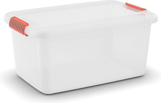 Kis K Latch Box L - Boîte de rangement avec couvercle - 43L - 59x39x28 - Transparent/Orange clips