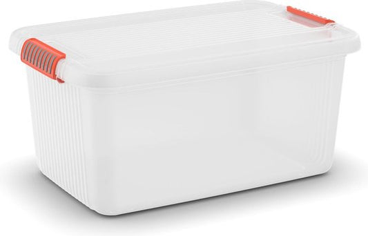 Kis K Latch Box L - Boîte de rangement avec couvercle - 43L - 59x39x28 - Transparent/Orange clips