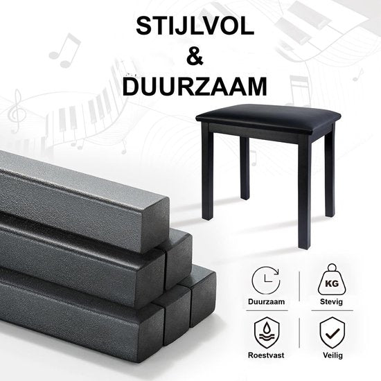 Finesse Piano Stool - Steel - with Cushion - Piano bench - Piano chair - Black