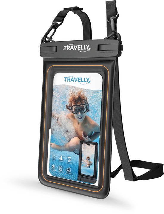 Travelly® Luxe Waterproof Phone Case - Étui sous-marin universel pour smartphone - Convient à tous les téléphones - Sacoche sèche - Pour les vacances, la natation et les sports nautiques - Noir