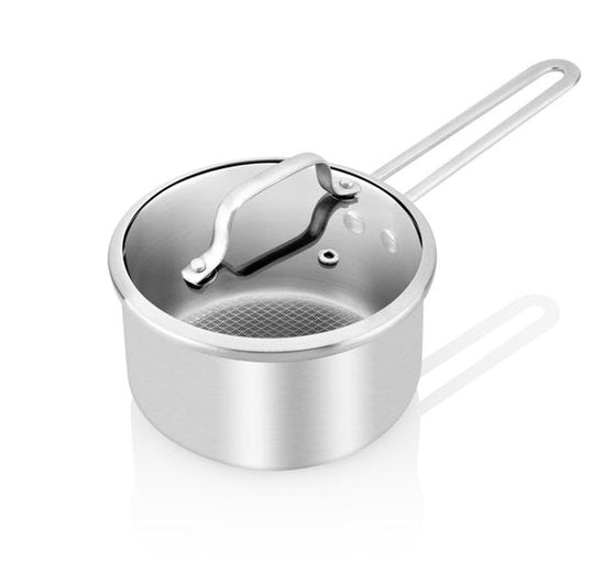 ETA HoneyComb Pan Set pour induction et toutes sources de chaleur - Résistant au four - Jeu de 4 poêles avec couvercle en verre - Acier inoxydable - antiadhésif - Acier inoxydable