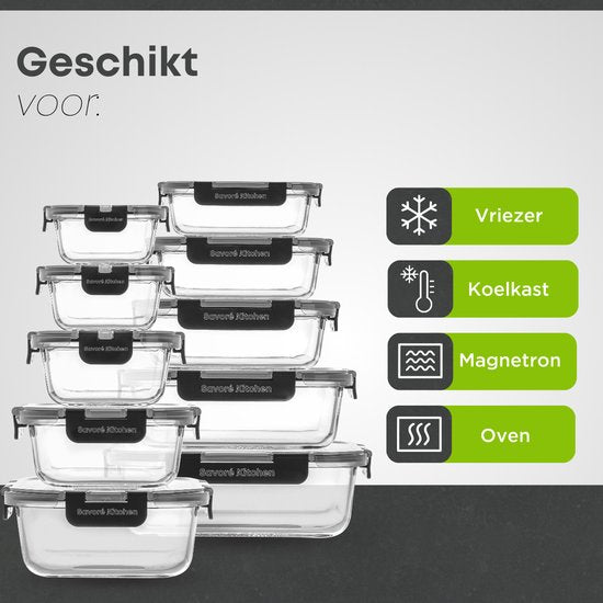 Savoré Kitchen Preserving Trays Set - Meal Prep Trays - Freezer Trays Glass - Airtight - 10 Pieces