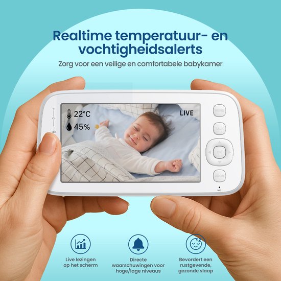Gologi Baby Monitor avec caméra - Baby Monitor - Baby Camera - Télécommandé via l'application et l'écran - Blanc