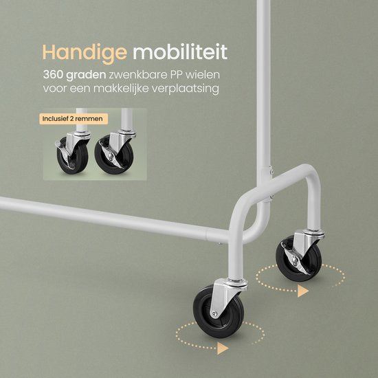 O'DADDY® Porte-vêtements sur 4 grandes roues - Capacité jusqu'à 130 kg - Réglable et extensible - Métal chromé inoxydable - Assemblage facile - Blanc