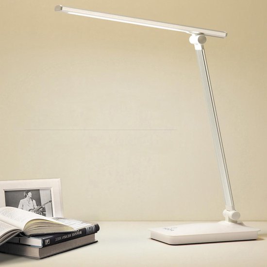 Fuegobird Lampe de bureau LED - Filaire - Chargement sans fil pour téléphone - Dimmable - Pliable - Smart Touch