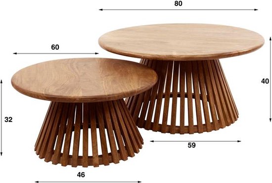 Hoyz - Table basse Tweak - Mangue massif - Couleur sable - Lot de 2