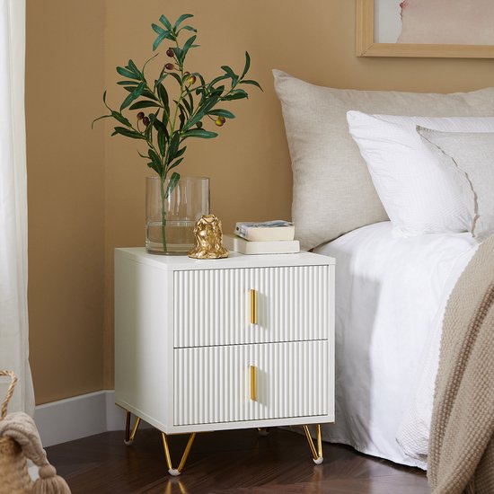 SoBuy 2-Piece Nightstand with 2 Drawers - Side Table - Sofa Side Table - Coffee Table - Bedroom Table - Bed Table with 2 Drawer for Living Room, Bedroom, Office, White, 40x40x47cm, FBT115-Wx2