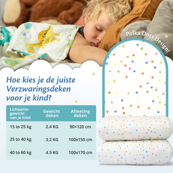 Couverture pondérée Ella Enfant 3.2kg - Couverture pondérée en coton OEKO-TEX 100 x 150cm - Couverture pondérée Dots