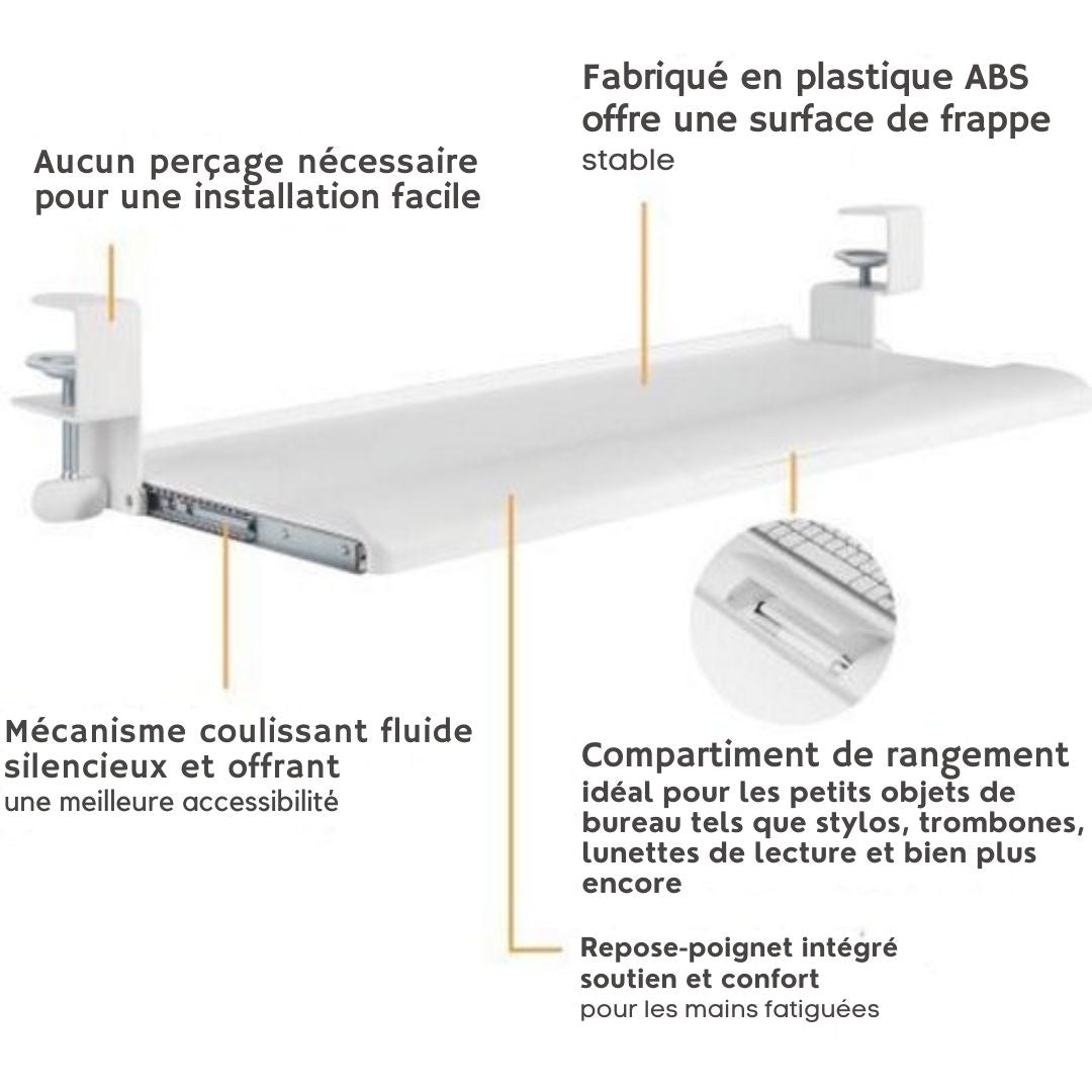 Plateau à clavier sous le bureau - VDD Gaming - support de clavier - siège ergonomique - réglable en hauteur et extensible - gris
