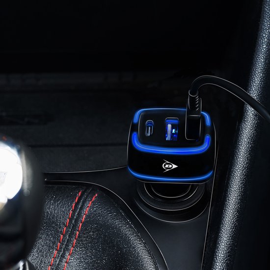 Chargeur de voiture USB Dunlop - 2x connexion USB-A et USB-C - Power Delivery/ Fast Charge 18W - Connexion à l'allume-cigarette de la voiture - Plastique - Noir