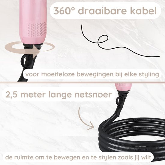 Sansbeauté® Hair Dryer with Diffuser - Ionic Hair Dryer - Brush - Travel Hair Dryer - 3 Attachments - Curls - Coolshot - 3 Stages - Hair Dryer with Diffuser - Hair Dryer - 2000W - Pink