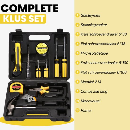 Mallette à outils Vertrex remplie - Outils - Set d'outils - Mallettes à outils - Set de tournevis - Ruban à mesurer - Marteau - Tournevis - Couteaux Stanley - Clé à molette