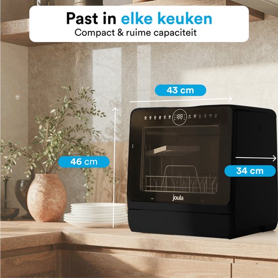 Joula Mini lave-vaisselle avec réservoir d'eau - 8 programmes de lavage - 5 couvercles - Petit lave-vaisselle étroit à poser - Camping - Noir