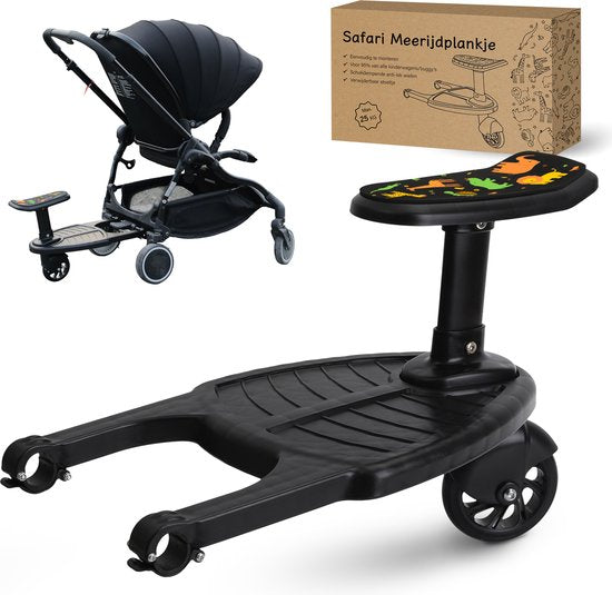 Planche à roulettes Merkloos Safari - Roue unique - Pour axe horizontal d'au moins 23 cm - Diamètre max. 2,5 cm - Maniable et universelle - Idéale pour les tout-petits - Plastique noir et métal