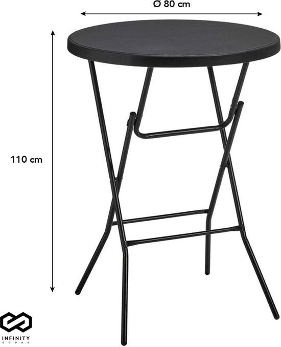 Infinity Goods Sturdy Black Stand Table - Table de fête - Robuste et résistante aux intempéries - Pliable - 80cm x 110cm - Fête - 1 pièce - Noir