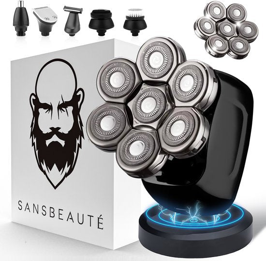 Rasoir 6-en-1 pour homme - Tondeuse - Tondeuse - Sansbeauté® Skull Sharp PRO - Rasoir électrique pour le visage et la tête - Rasage de la tête - Wet & Dry - Chargement sans fil - Électrique