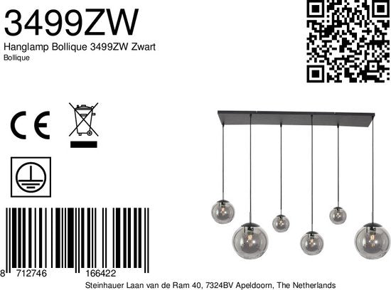 Steinhauer - lampe suspendue - Bollique LED - noir - verre métal - lampe design - E27 - 3499ZW