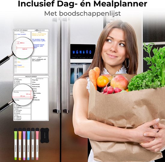 Systemyze - Planificateur mensuel et hebdomadaire - Tableau blanc magnétique - Planificateur mensuel magnétique - Comprend un agenda, un planificateur de repas, des marqueurs et une gomme - Format A3