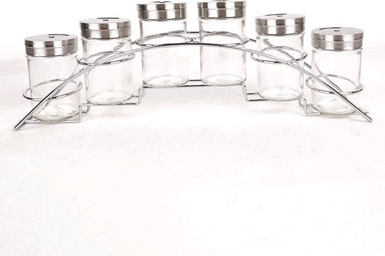 Porte-épices - 7 pièces - acier inoxydable et verre