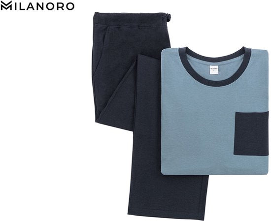 Milanoro - Pyjama homme en coton - Bleu - XXL