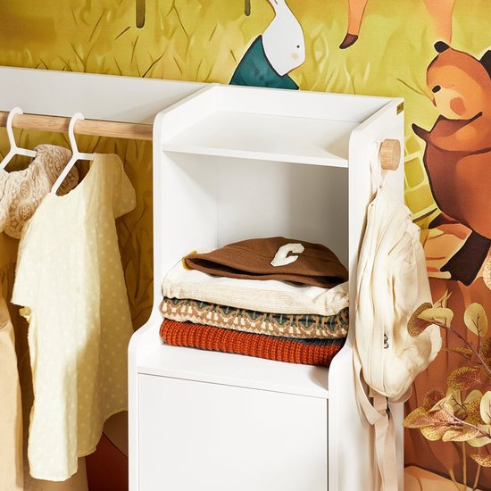 SoBuy Porte-vêtements pour enfants, Armoire avec 2 compartiments et 1 porte, solution de rangement pour chambre d'enfant, Blanc, 94x35x110 cm, KMB110-W